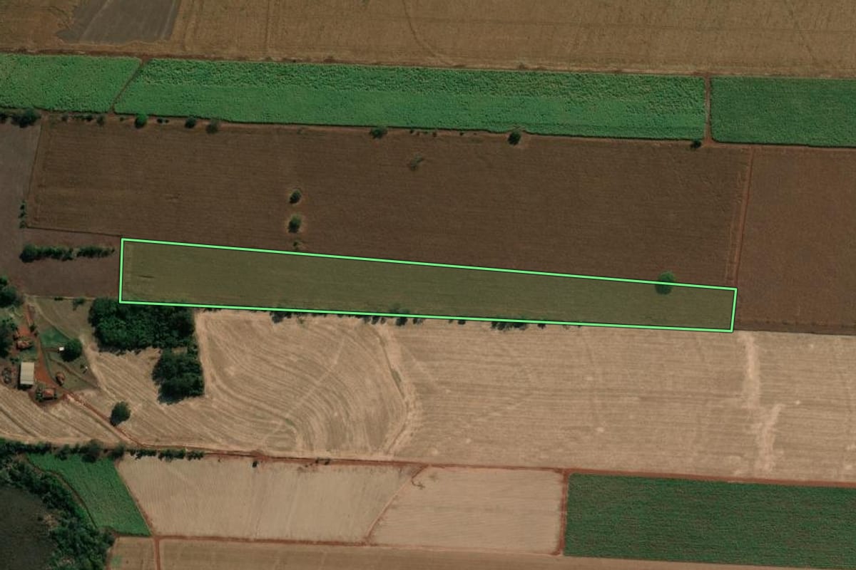 Imagem de satélite do imóvel rural em Palmital (SP), com o contorno declarado no CAR desenhado por cima.