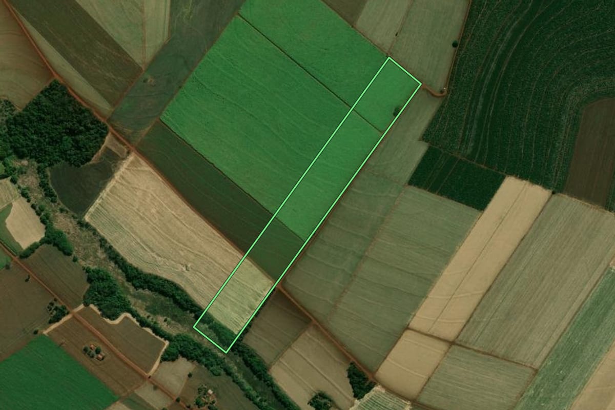 Imagem de satélite do imóvel rural em Palmital (SP), com o contorno declarado no CAR desenhado por cima.