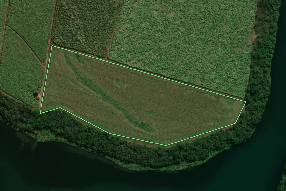 Imagem de satélite do imóvel rural em Palmital (SP), com o contorno declarado no CAR desenhado por cima.