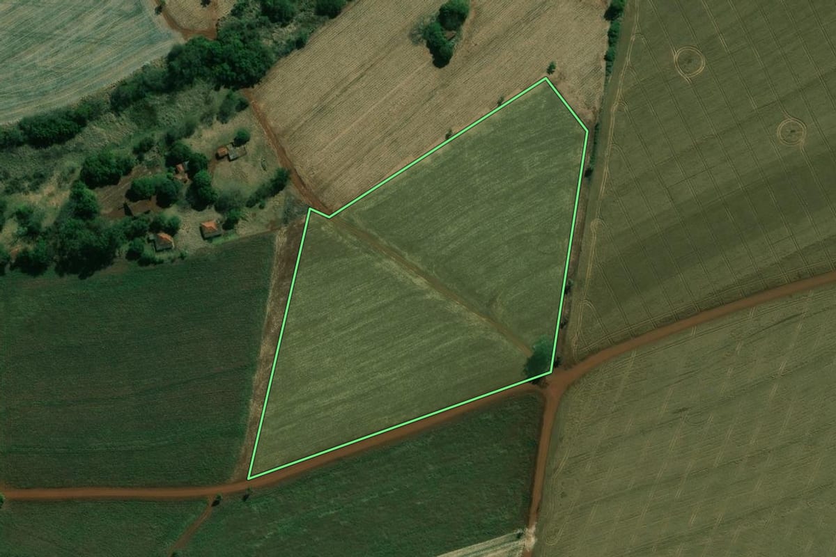 Imagem de satélite do imóvel rural em Palmital (SP), com o contorno declarado no CAR desenhado por cima.