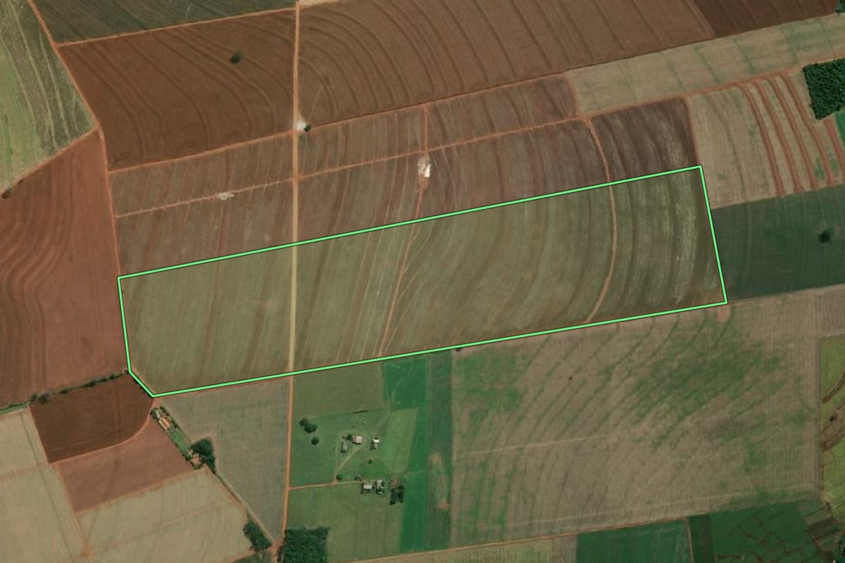 Imagem de satélite do imóvel rural em Paraguaçu Paulista (SP), com o contorno declarado no CAR desenhado por cima.