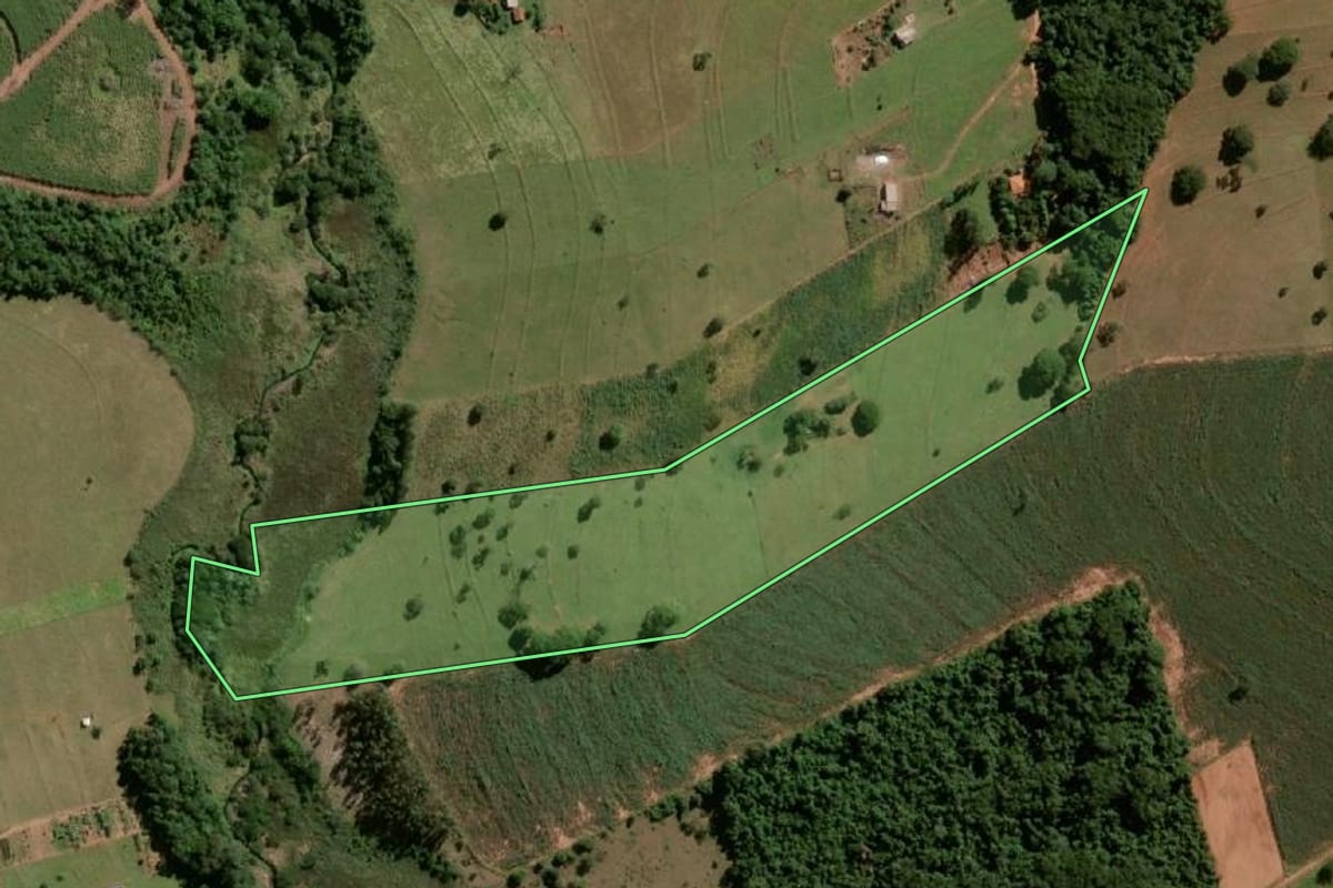 Imagem de satélite do imóvel rural em Paraguaçu Paulista (SP), com o contorno declarado no CAR desenhado por cima.