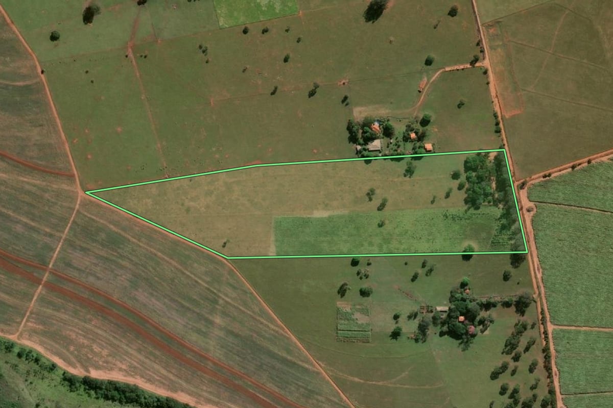 Imagem de satélite do imóvel rural em Paraguaçu Paulista (SP), com o contorno declarado no CAR desenhado por cima.