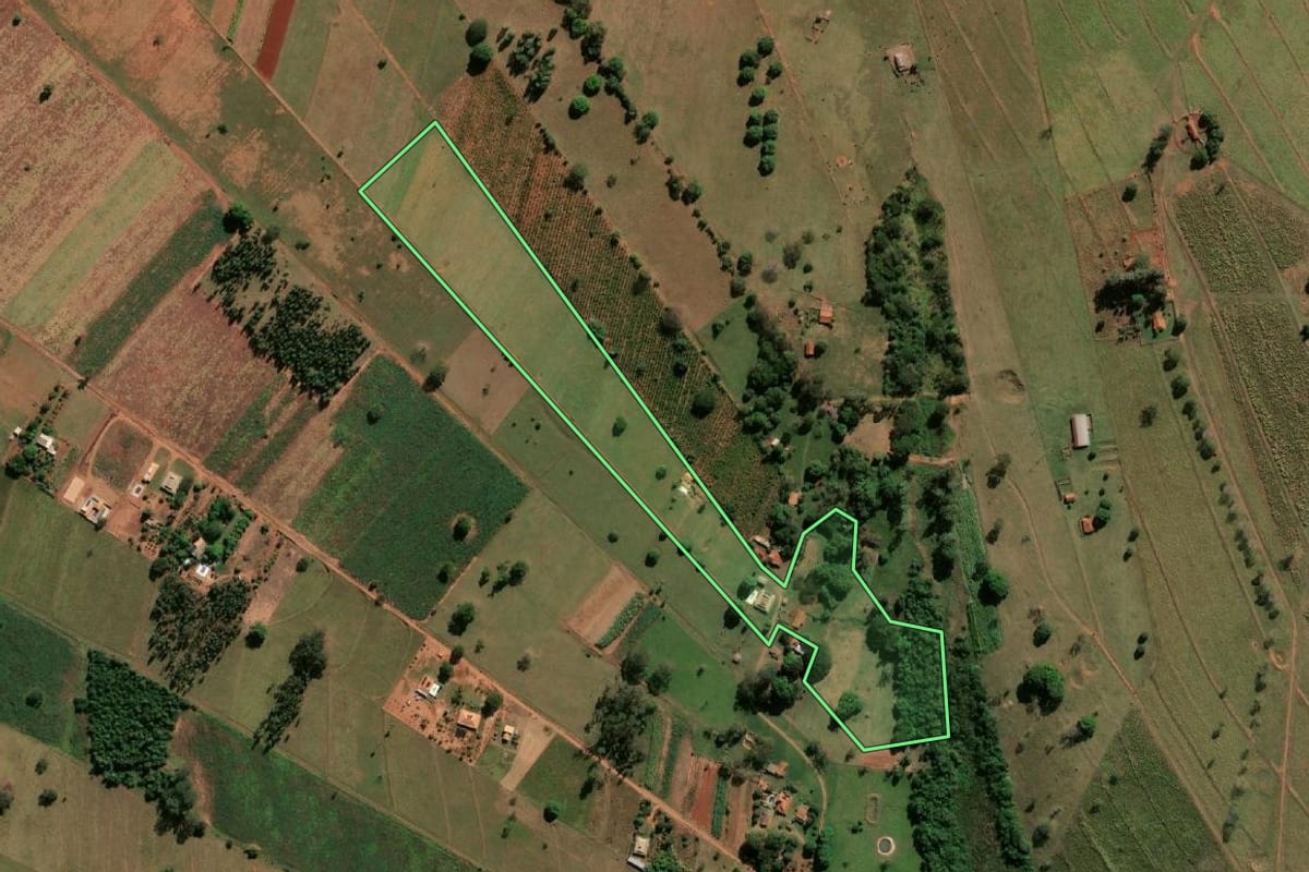 Imagem de satélite do imóvel rural em Paraguaçu Paulista (SP), com o contorno declarado no CAR desenhado por cima.