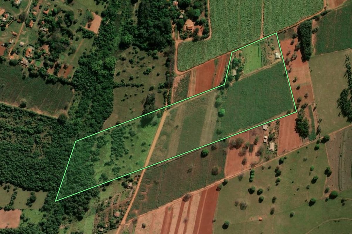 Imagem de satélite do imóvel rural em Paraguaçu Paulista (SP), com o contorno declarado no CAR desenhado por cima.