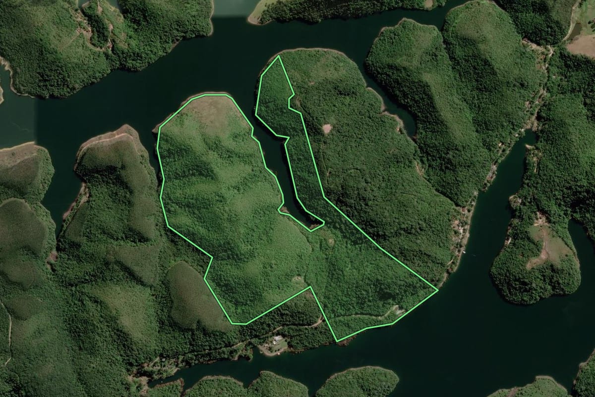 Imagem de satélite do imóvel rural em Paraibuna (SP), com o contorno declarado no CAR desenhado por cima.