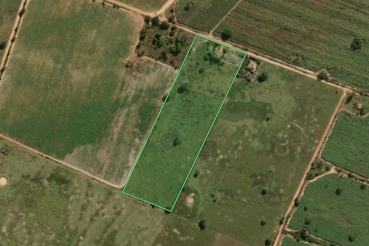 Imagem de satélite do imóvel rural em Paulicéia (SP), com o contorno declarado no CAR desenhado por cima.