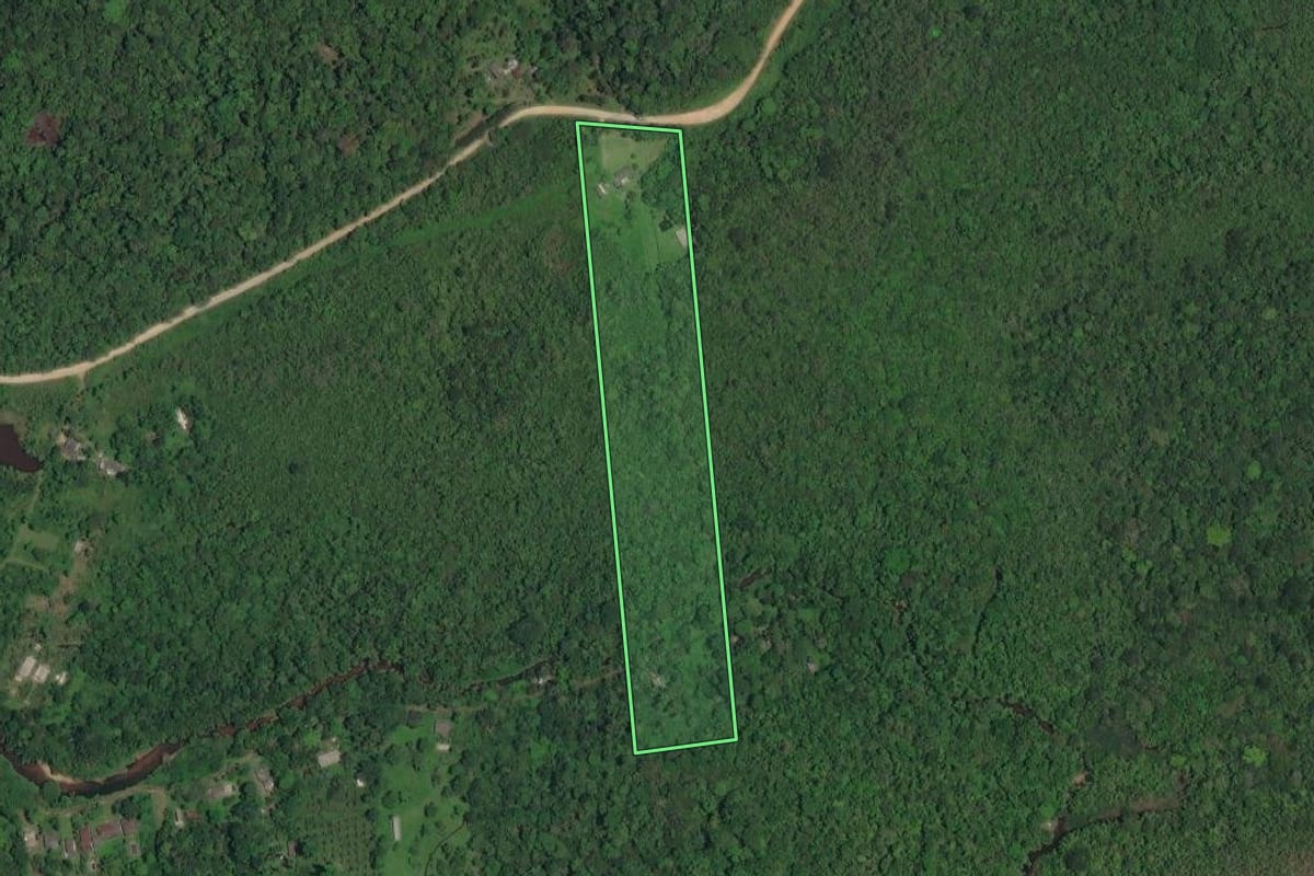 Imagem de satélite do imóvel rural em Peruíbe (SP), com o contorno declarado no CAR desenhado por cima.