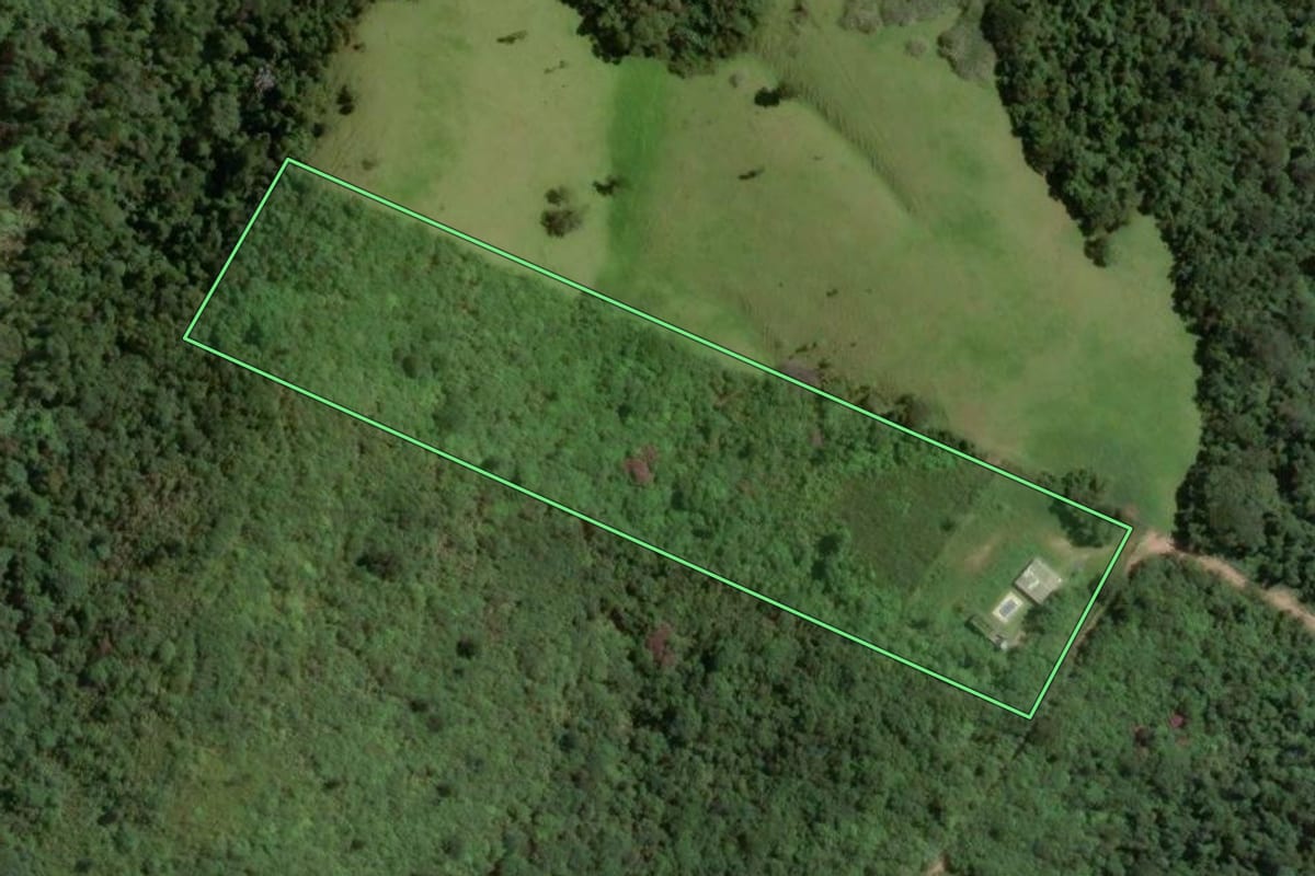 Imagem de satélite do imóvel rural em Piedade (SP), com o contorno declarado no CAR desenhado por cima.