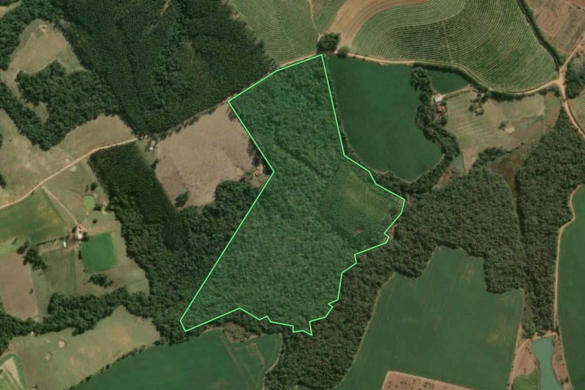 Imagem de satélite do imóvel rural em Pilar do Sul (SP), com o contorno declarado no CAR desenhado por cima.