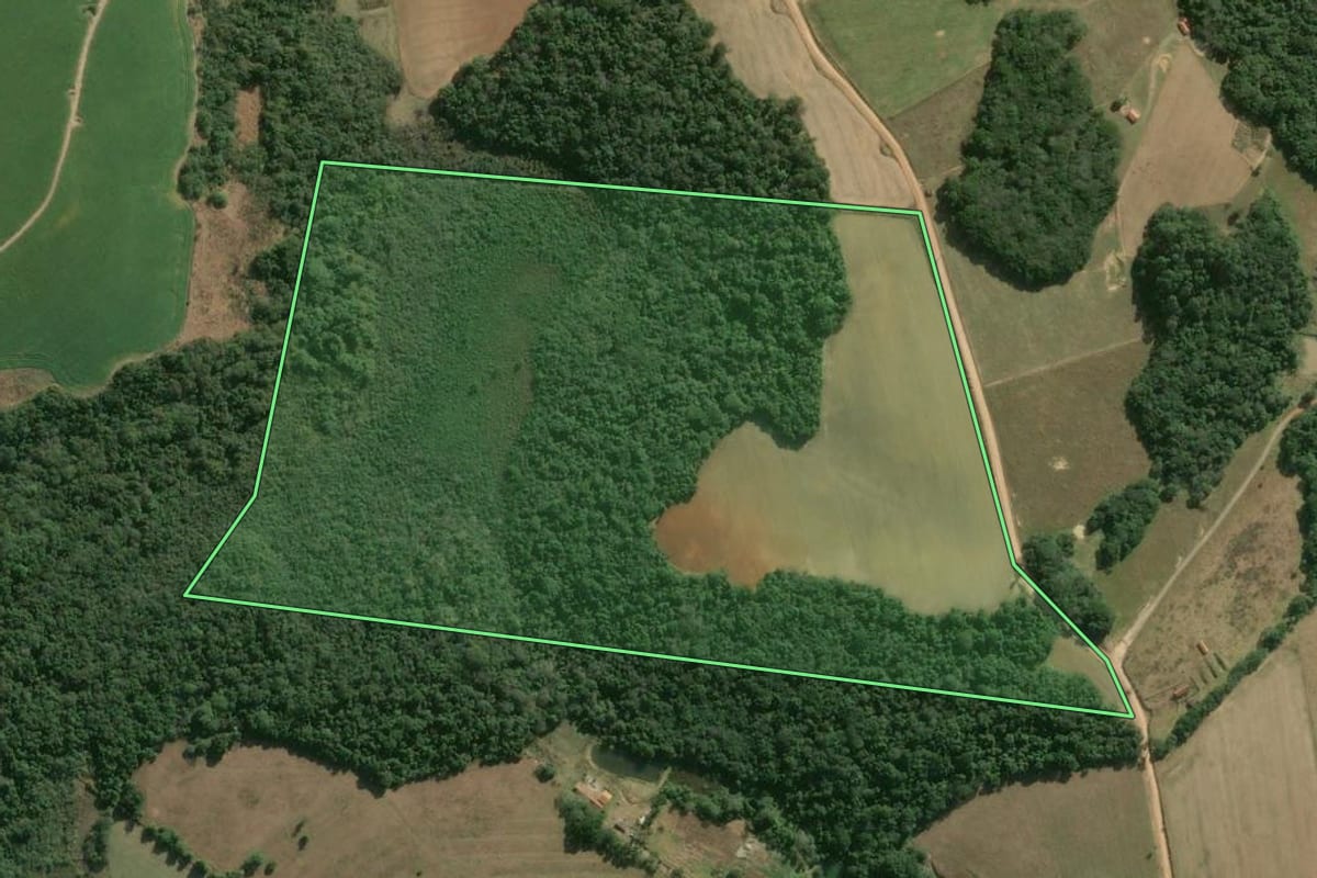 Imagem de satélite do imóvel rural em Pilar do Sul (SP), com o contorno declarado no CAR desenhado por cima.