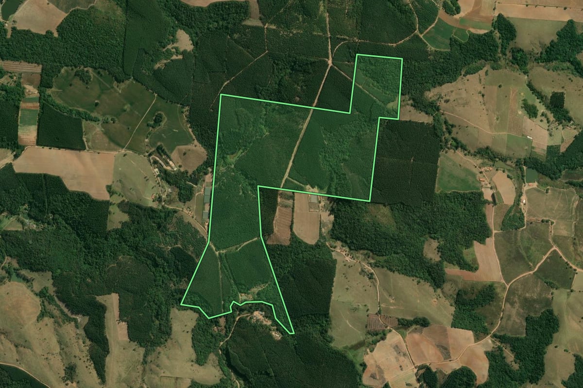 Imagem de satélite do imóvel rural em Pilar do Sul (SP), com o contorno declarado no CAR desenhado por cima.