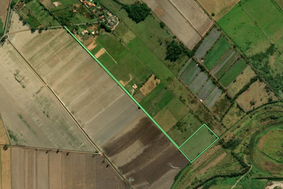 Imagem de satélite do imóvel rural em Pindamonhangaba (SP), com o contorno declarado no CAR desenhado por cima.