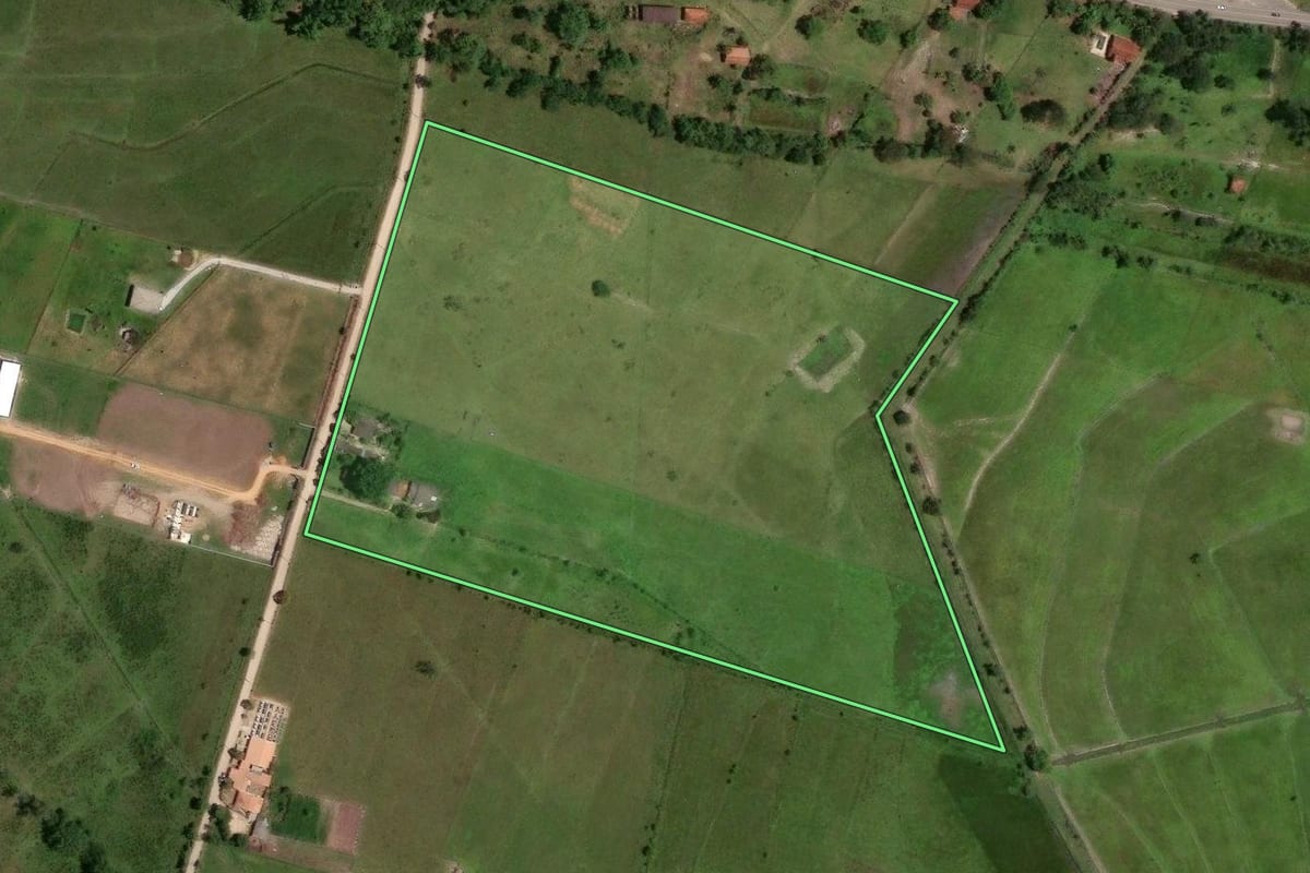 Imagem de satélite do imóvel rural em Pindamonhangaba (SP), com o contorno declarado no CAR desenhado por cima.