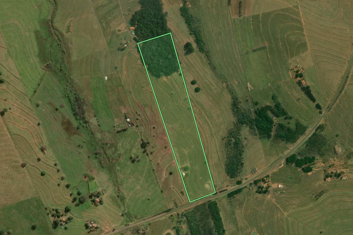 Imagem de satélite do imóvel rural em Piquerobi (SP), com o contorno declarado no CAR desenhado por cima.
