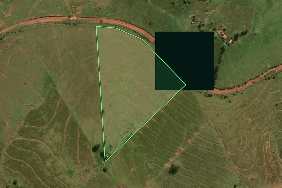 Imagem de satélite do imóvel rural em Piquerobi (SP), com o contorno declarado no CAR desenhado por cima.