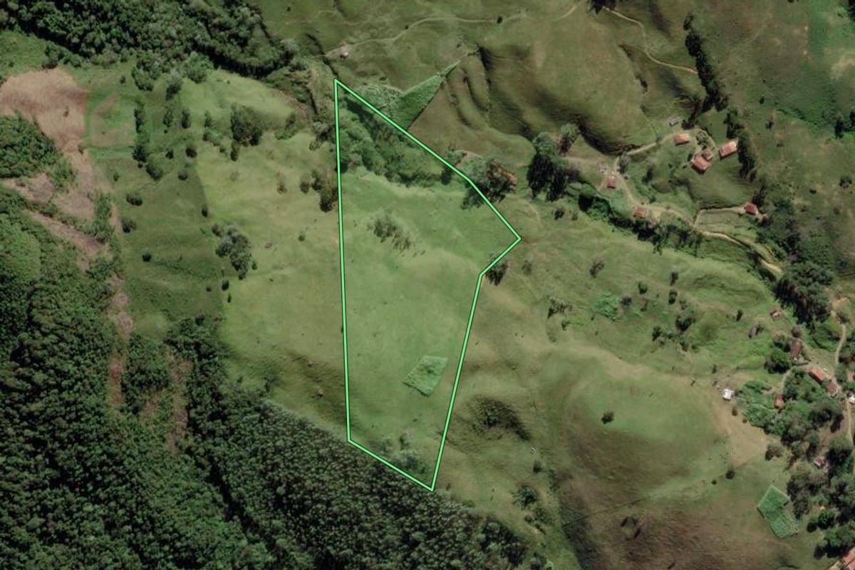 Imagem de satélite do imóvel rural em Piquete (SP), com o contorno declarado no CAR desenhado por cima.