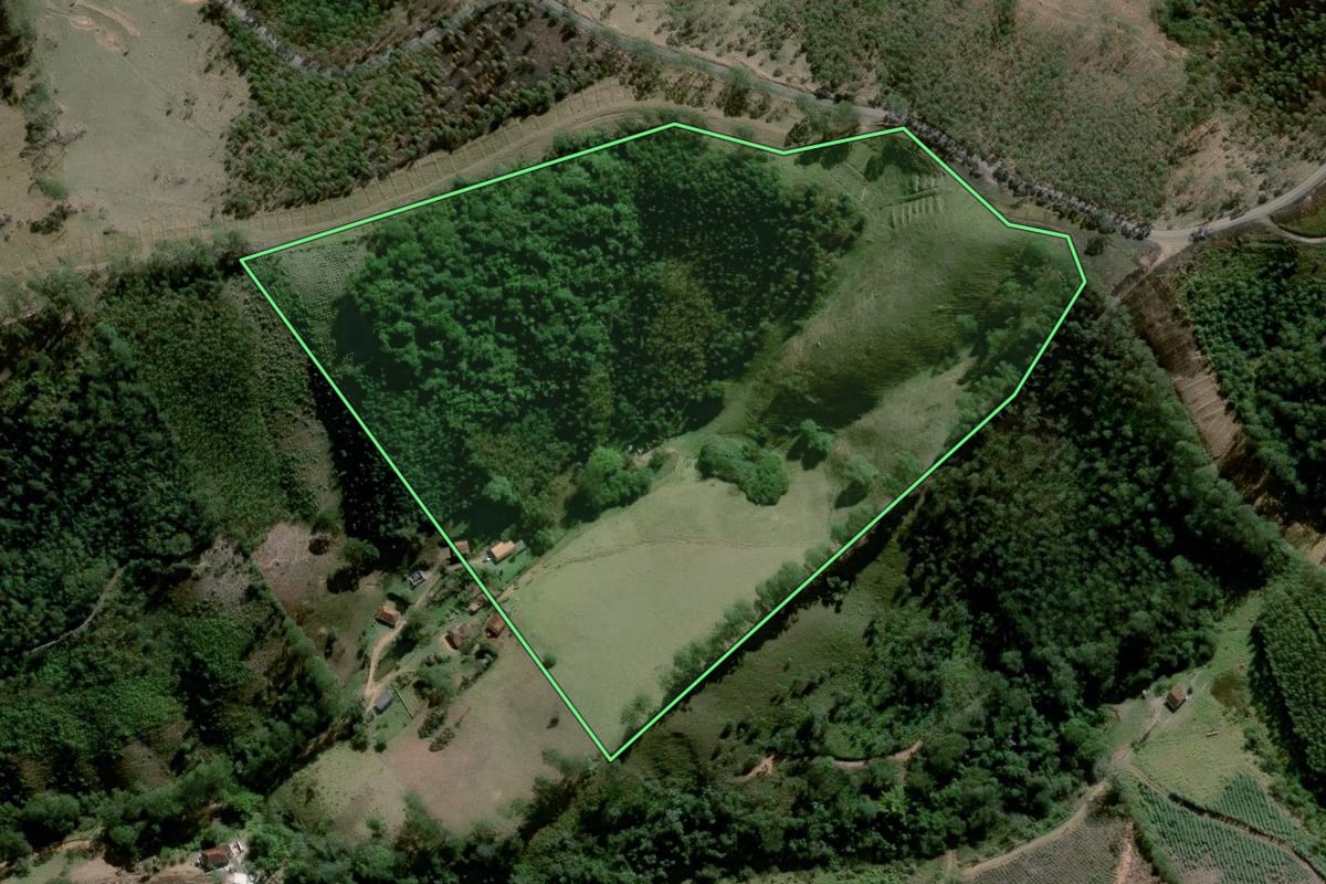 Imagem de satélite do imóvel rural em Piracaia (SP), com o contorno declarado no CAR desenhado por cima.