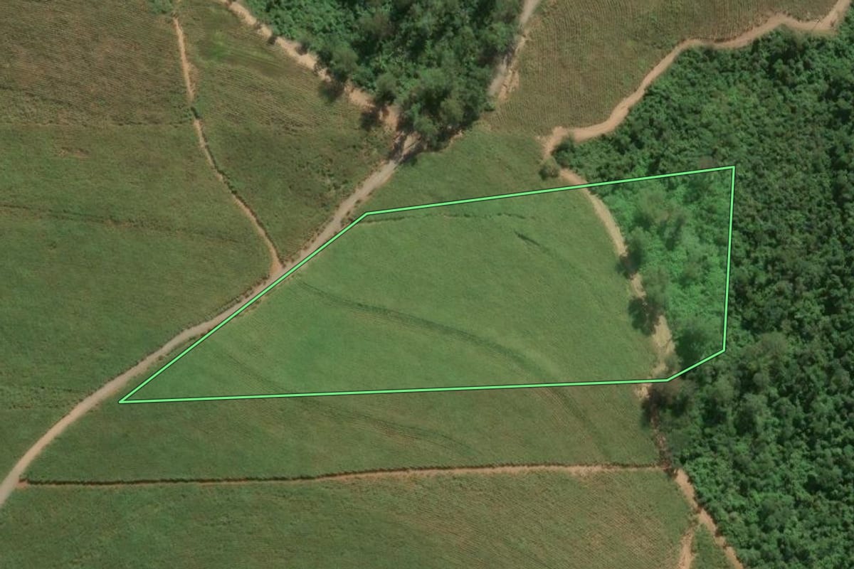 Imagem de satélite do imóvel rural em Piracicaba (SP), com o contorno declarado no CAR desenhado por cima.