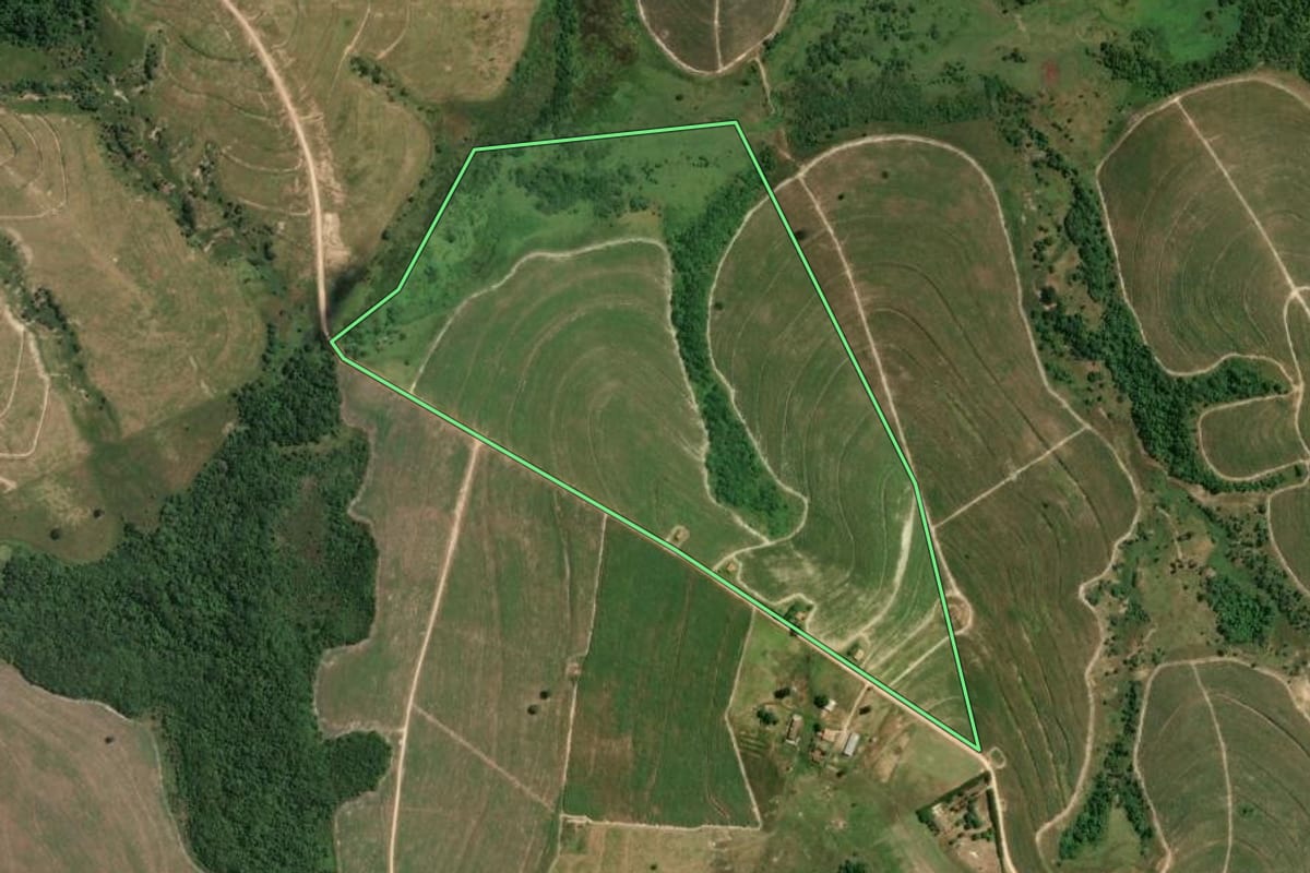 Imagem de satélite do imóvel rural em Piracicaba (SP), com o contorno declarado no CAR desenhado por cima.