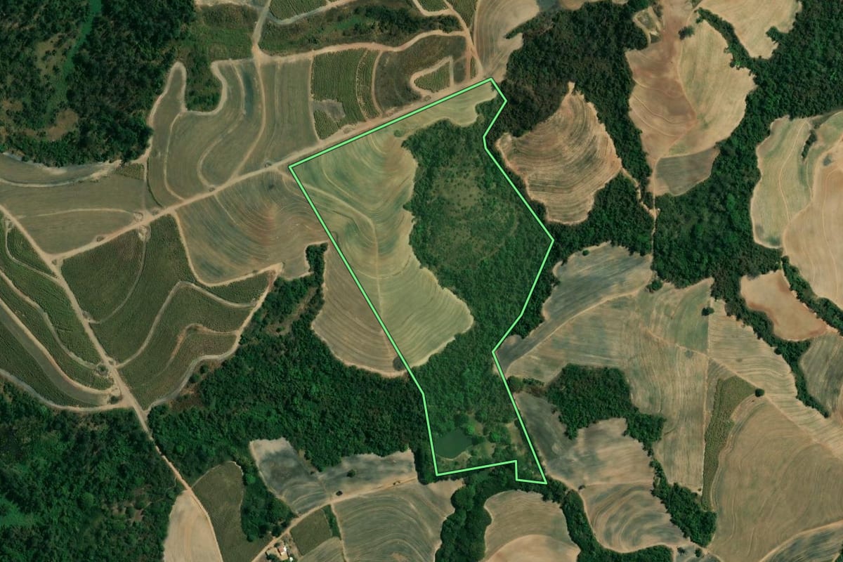 Imagem de satélite do imóvel rural em Piracicaba (SP), com o contorno declarado no CAR desenhado por cima.