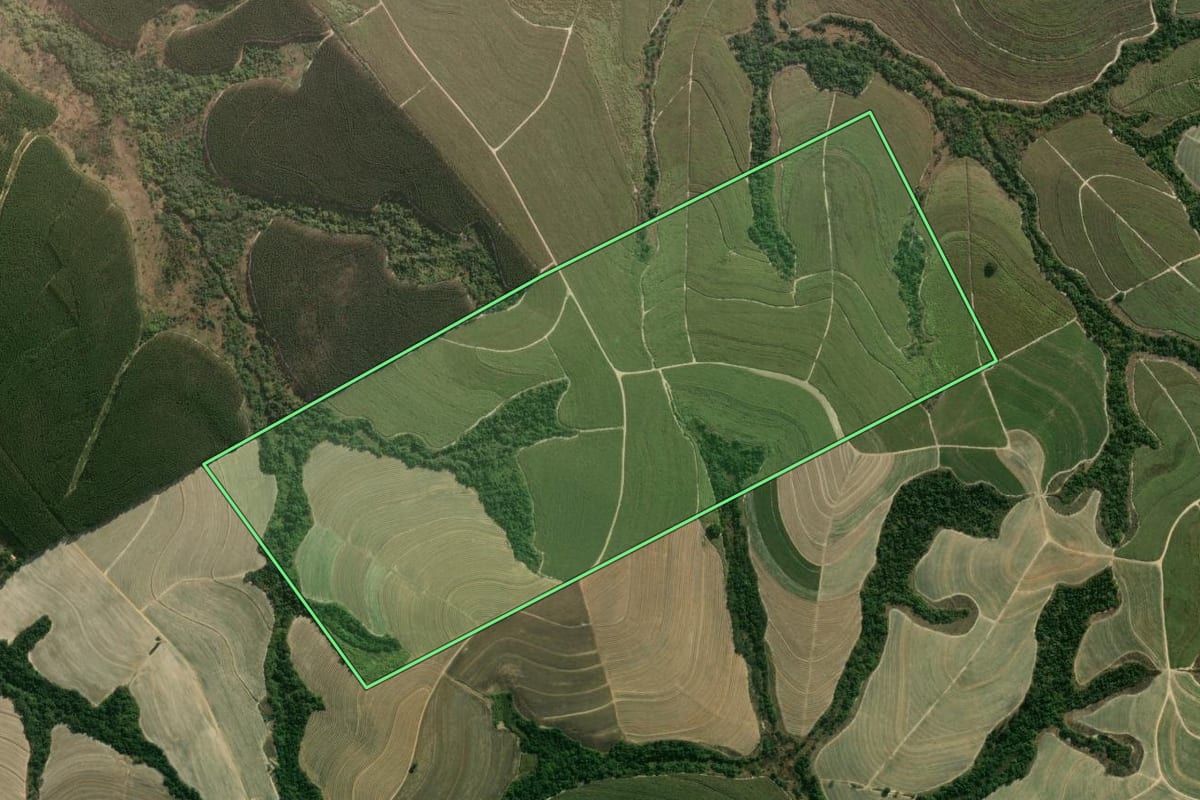 Imagem de satélite do imóvel rural em Piracicaba (SP), com o contorno declarado no CAR desenhado por cima.
