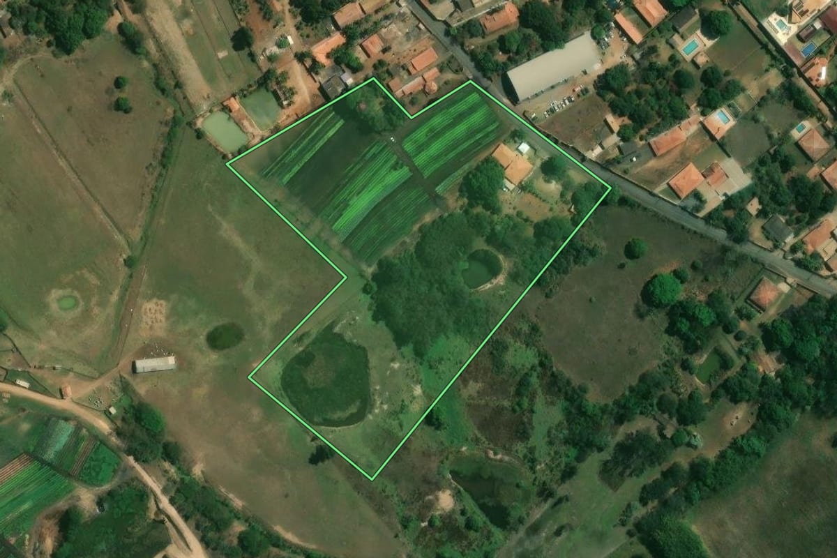 Imagem de satélite do imóvel rural em Piracicaba (SP), com o contorno declarado no CAR desenhado por cima.