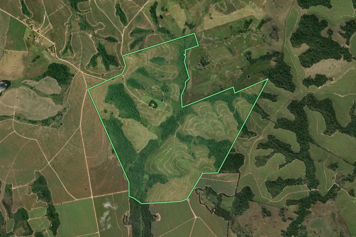 Imagem de satélite do imóvel rural em Piracicaba (SP), com o contorno declarado no CAR desenhado por cima.