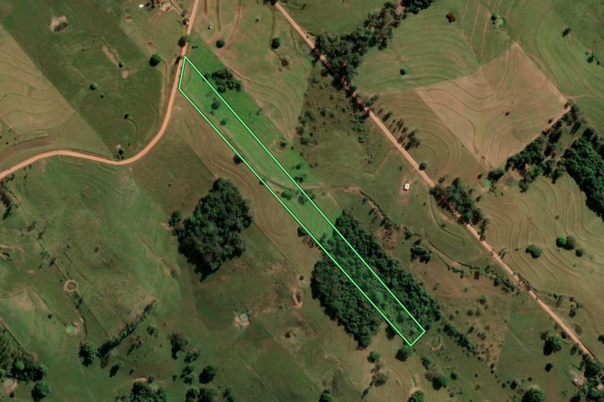 Imagem de satélite do imóvel rural em Pirapozinho (SP), com o contorno declarado no CAR desenhado por cima.