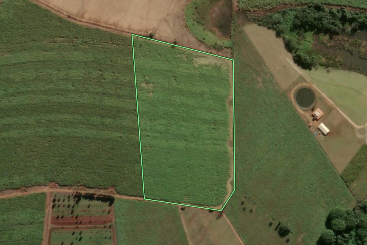 Imagem de satélite do imóvel rural em Pirassununga (SP), com o contorno declarado no CAR desenhado por cima.