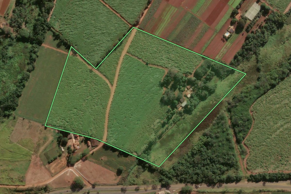Imagem de satélite do imóvel rural em Pirassununga (SP), com o contorno declarado no CAR desenhado por cima.