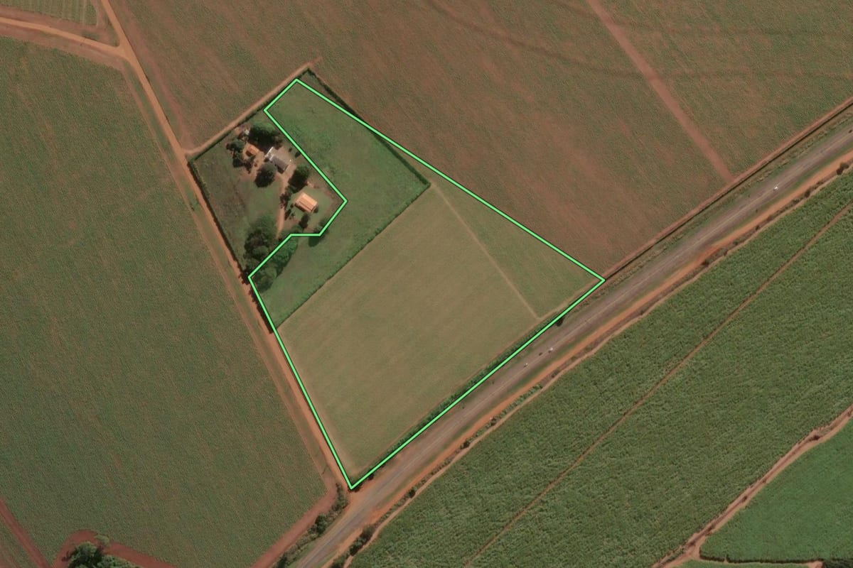 Imagem de satélite do imóvel rural em Pirassununga (SP), com o contorno declarado no CAR desenhado por cima.