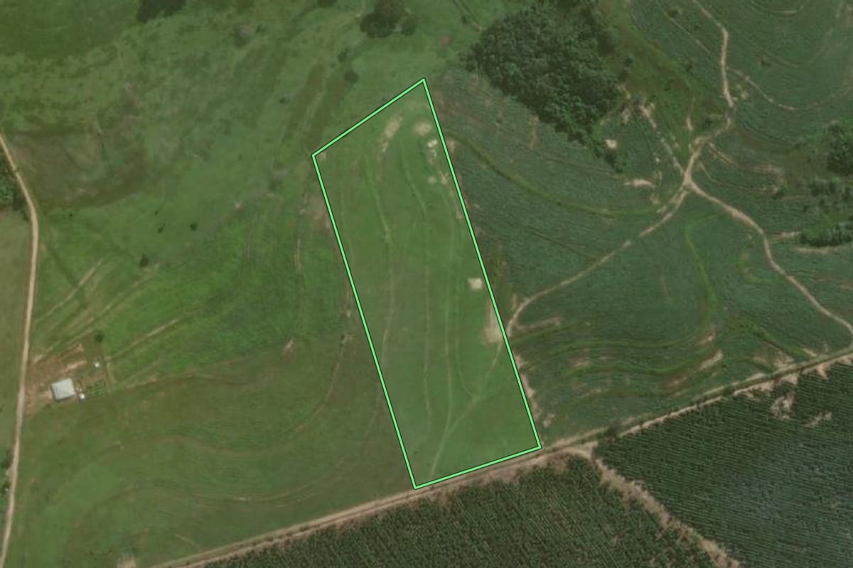 Imagem de satélite do imóvel rural em Piratininga (SP), com o contorno declarado no CAR desenhado por cima.