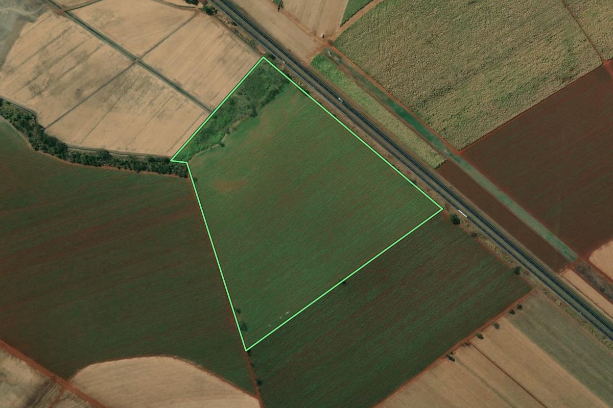 Imagem de satélite do imóvel rural em Pontal (SP), com o contorno declarado no CAR desenhado por cima.