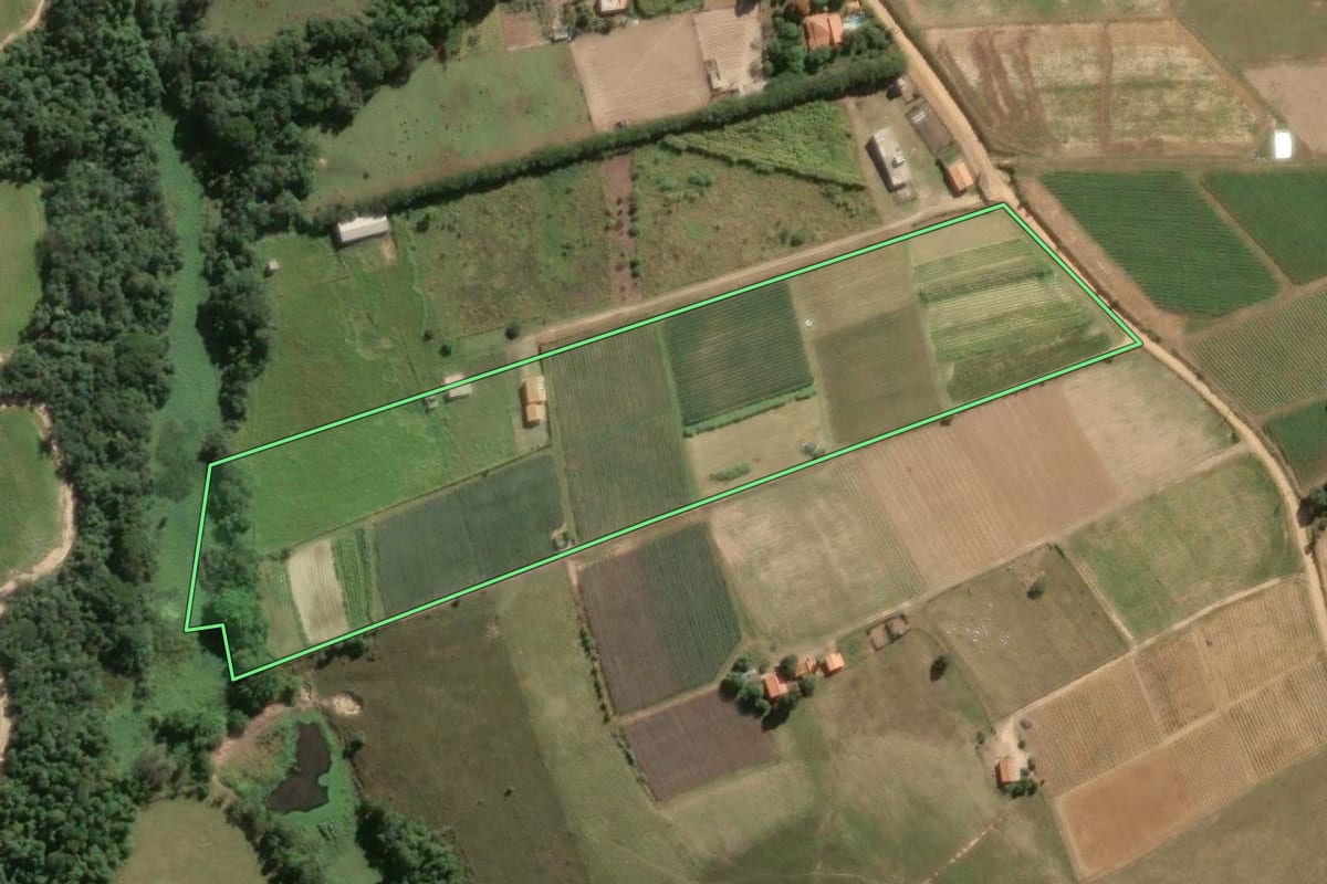 Imagem de satélite do imóvel rural em Porto Feliz (SP), com o contorno declarado no CAR desenhado por cima.