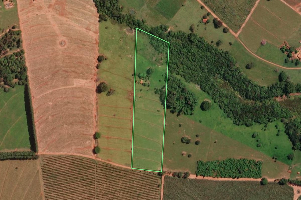 Imagem de satélite do imóvel rural em Potirendaba (SP), com o contorno declarado no CAR desenhado por cima.