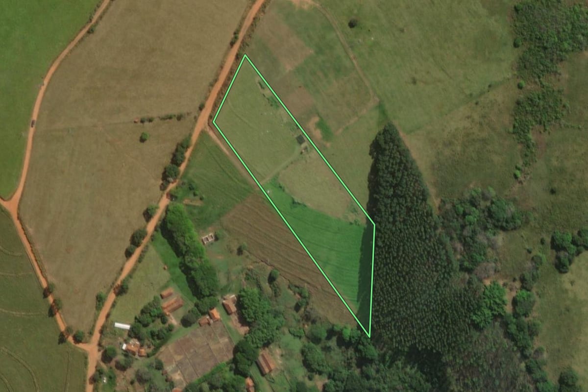 Imagem de satélite do imóvel rural em Presidente Alves (SP), com o contorno declarado no CAR desenhado por cima.