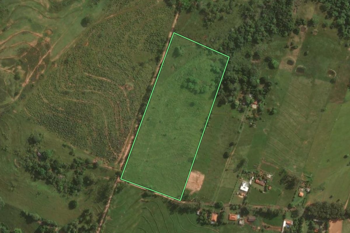 Imagem de satélite do imóvel rural em Presidente Bernardes (SP), com o contorno declarado no CAR desenhado por cima.
