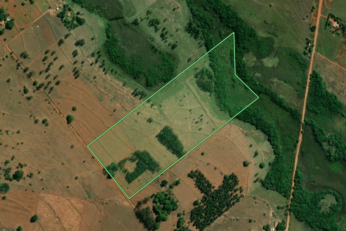 Imagem de satélite do imóvel rural em Presidente Epitácio (SP), com o contorno declarado no CAR desenhado por cima.