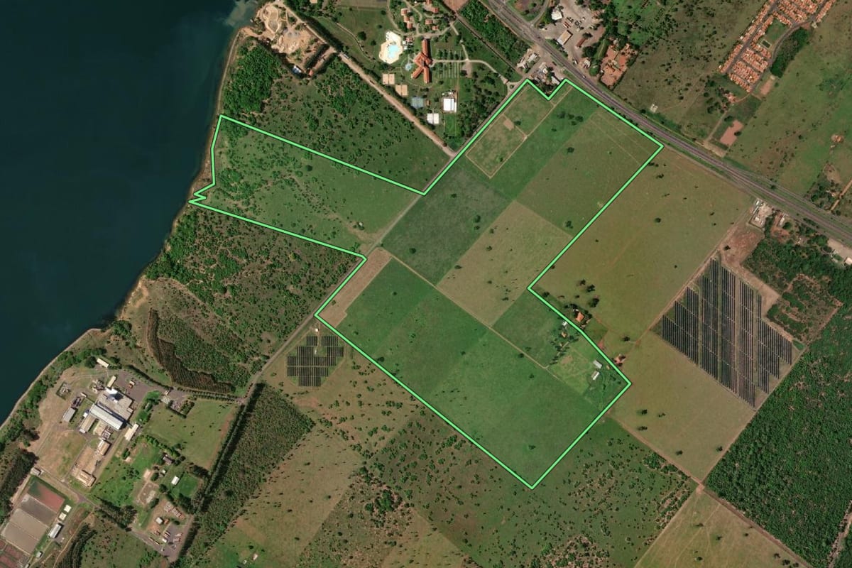 Imagem de satélite do imóvel rural em Presidente Epitácio (SP), com o contorno declarado no CAR desenhado por cima.