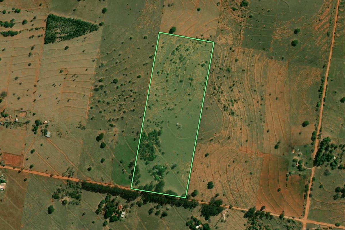 Imagem de satélite do imóvel rural em Presidente Epitácio (SP), com o contorno declarado no CAR desenhado por cima.