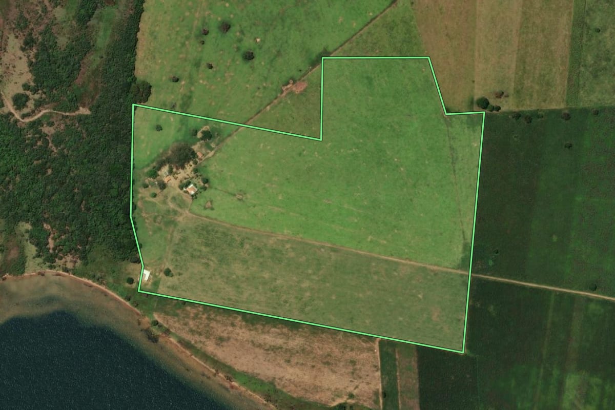 Imagem de satélite do imóvel rural em Presidente Epitácio (SP), com o contorno declarado no CAR desenhado por cima.