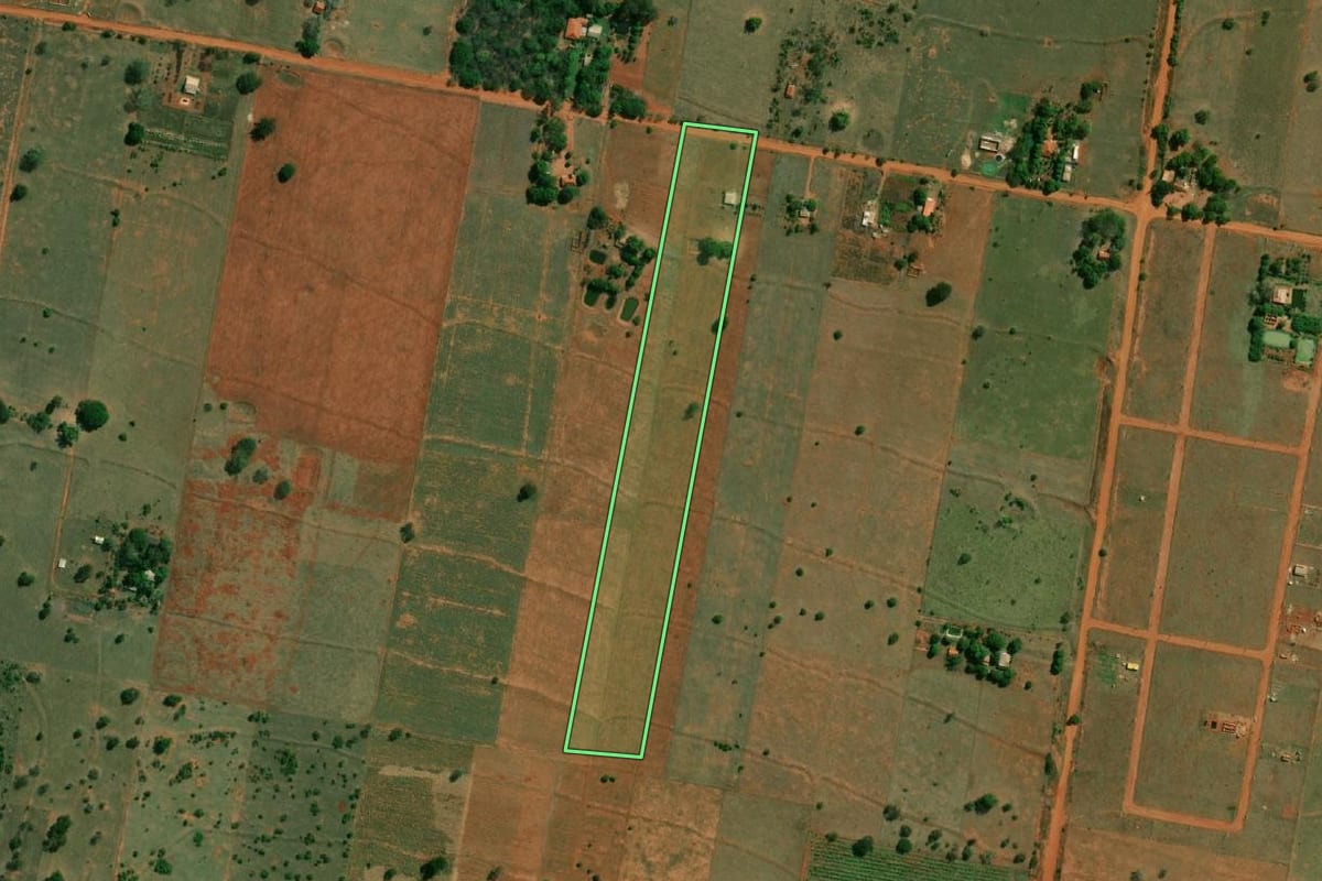 Imagem de satélite do imóvel rural em Presidente Epitácio (SP), com o contorno declarado no CAR desenhado por cima.