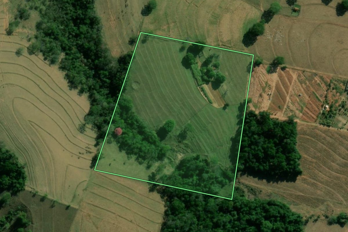 Imagem de satélite do imóvel rural em Presidente Prudente (SP), com o contorno declarado no CAR desenhado por cima.