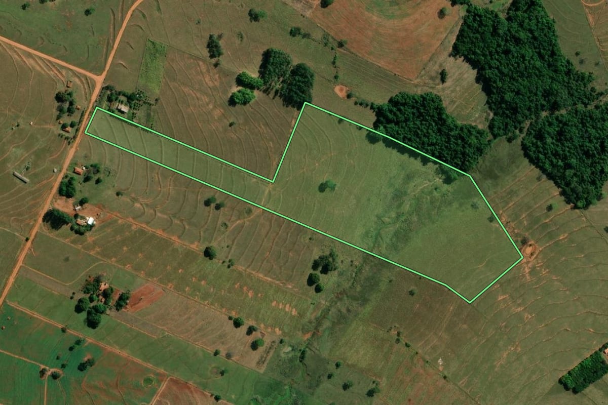 Imagem de satélite do imóvel rural em Presidente Prudente (SP), com o contorno declarado no CAR desenhado por cima.