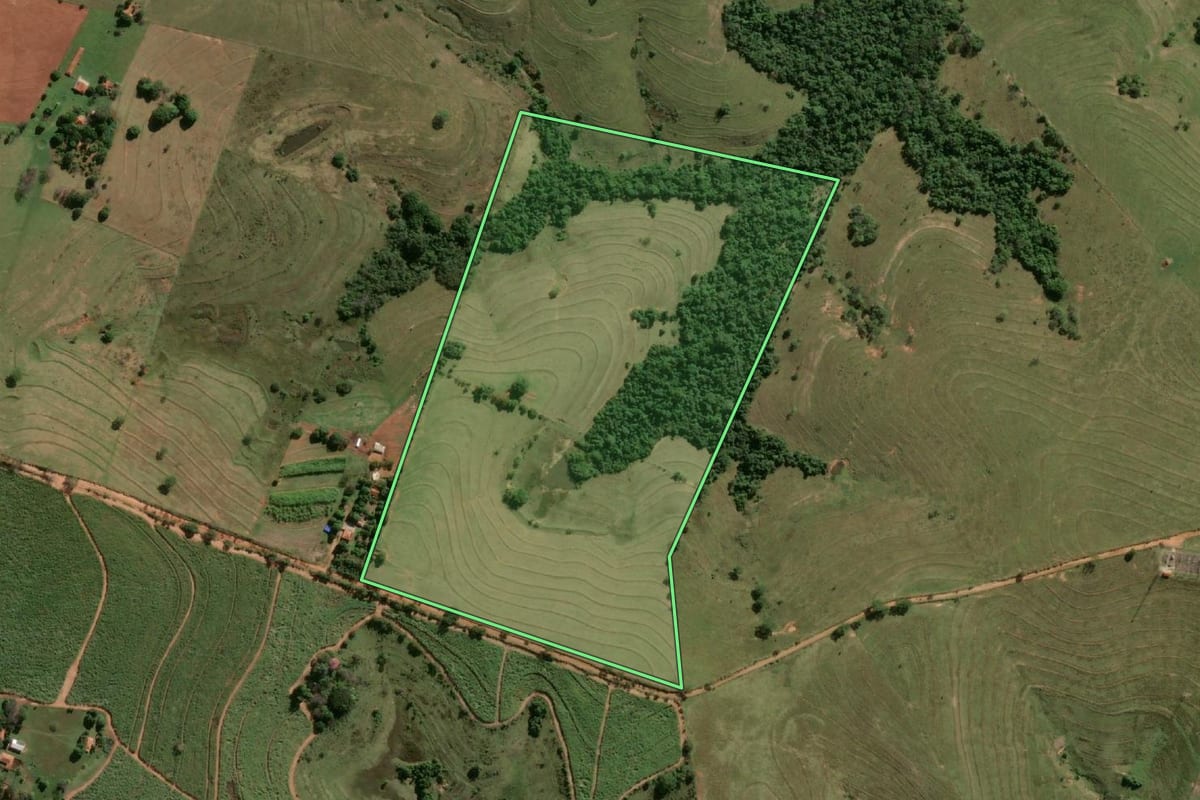 Imagem de satélite do imóvel rural em Presidente Prudente (SP), com o contorno declarado no CAR desenhado por cima.