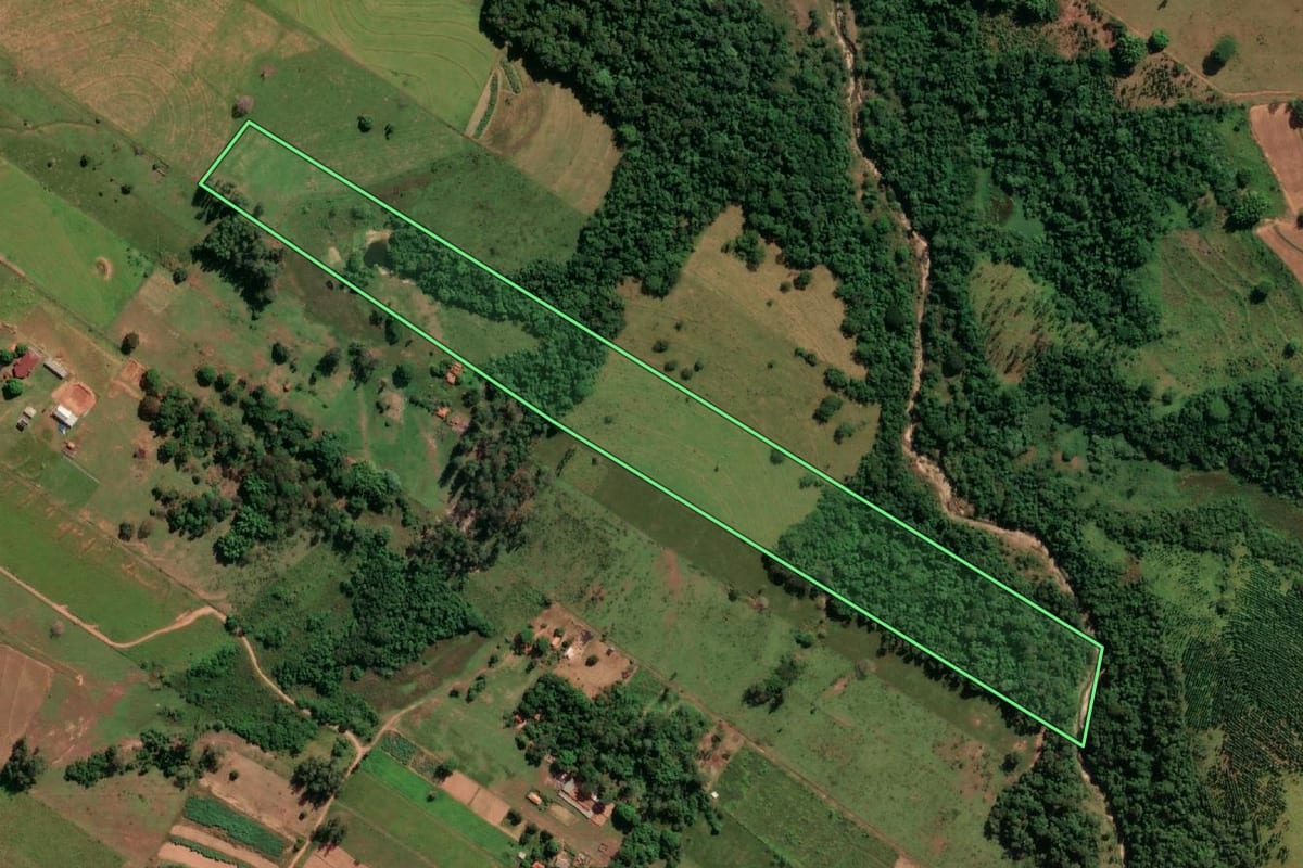 Imagem de satélite do imóvel rural em Presidente Prudente (SP), com o contorno declarado no CAR desenhado por cima.