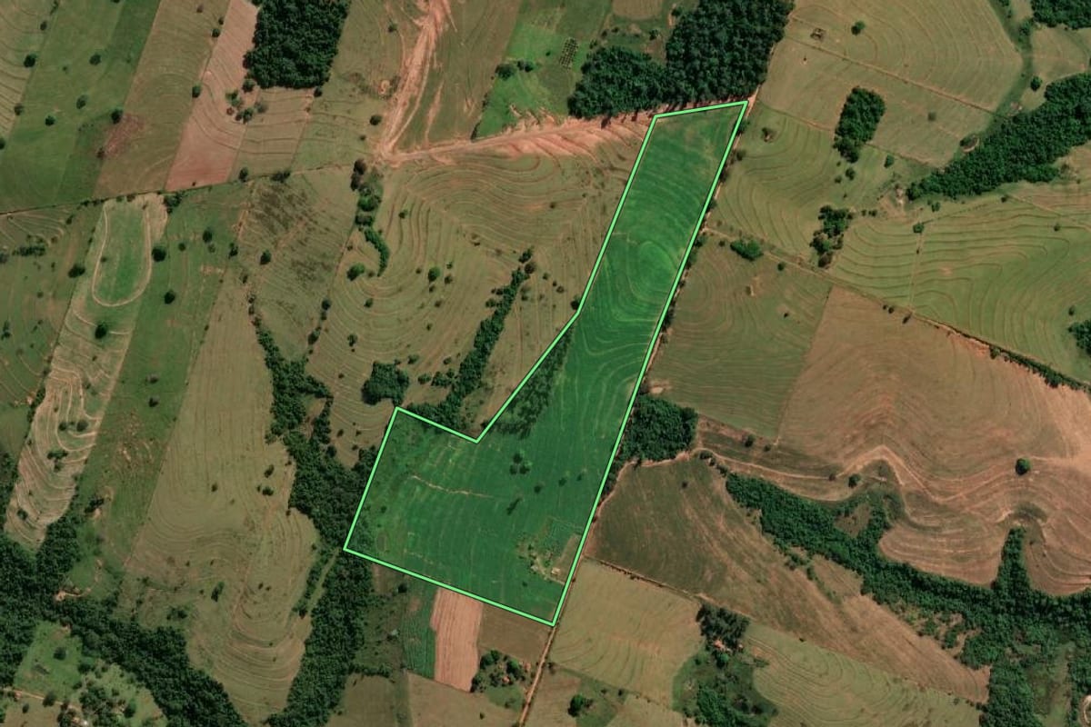 Imagem de satélite do imóvel rural em Presidente Prudente (SP), com o contorno declarado no CAR desenhado por cima.