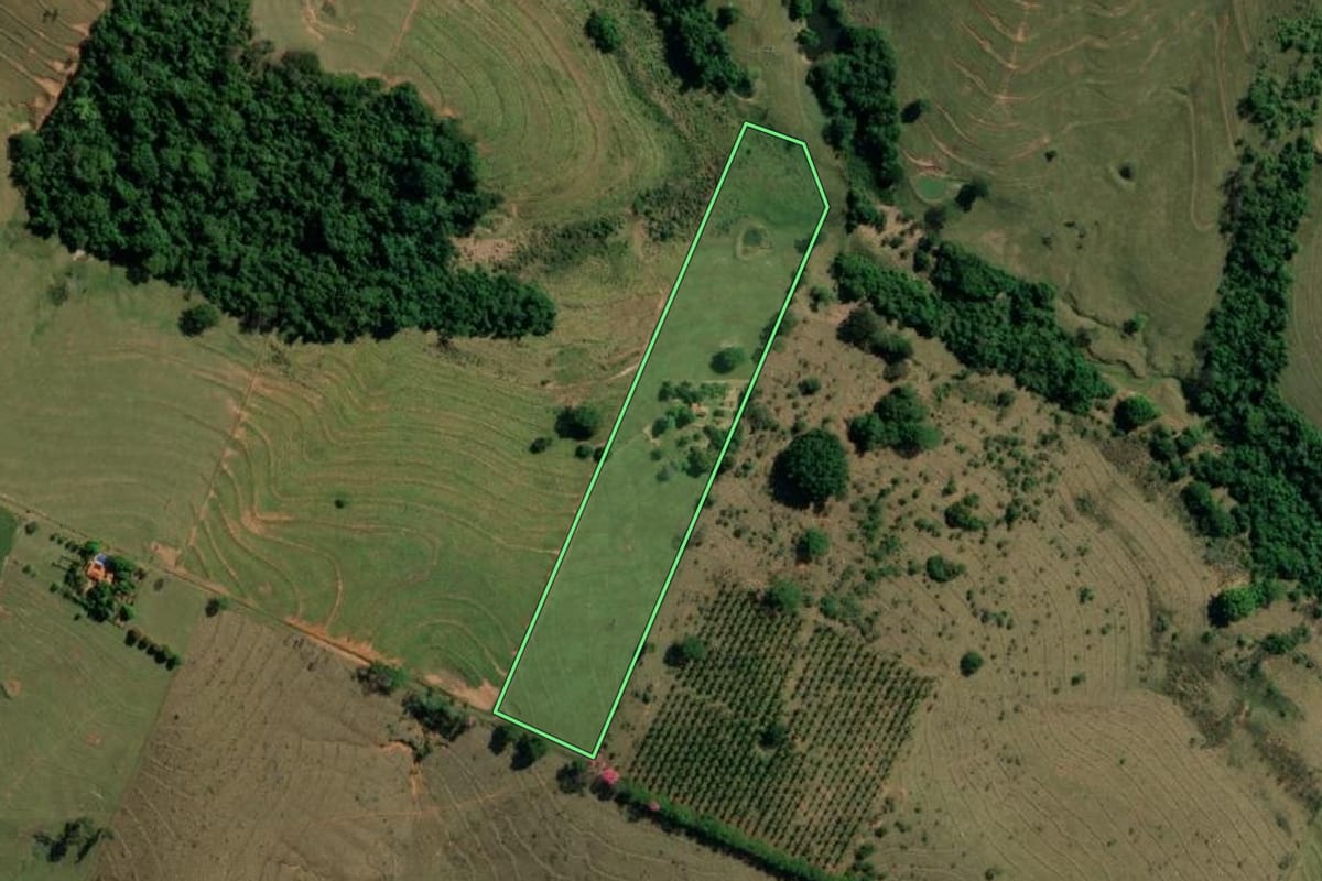 Imagem de satélite do imóvel rural em Presidente Prudente (SP), com o contorno declarado no CAR desenhado por cima.