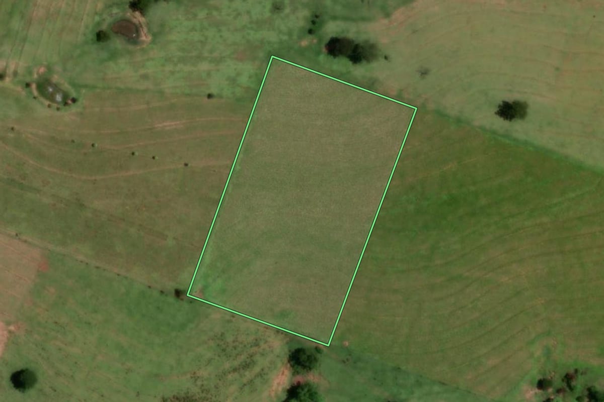 Imagem de satélite do imóvel rural em Presidente Prudente (SP), com o contorno declarado no CAR desenhado por cima.